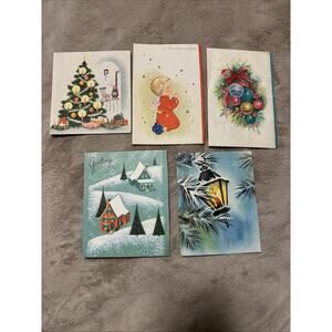 Vintage Lot Of 5 used Christmas Greeting Cards